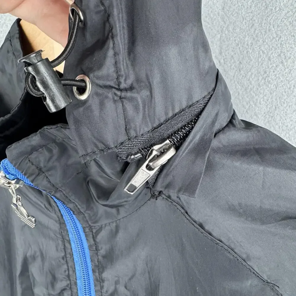 Vintage Adidas Originals Jacket Mens Medium Black Blue Hood Windbreaker Full Zip